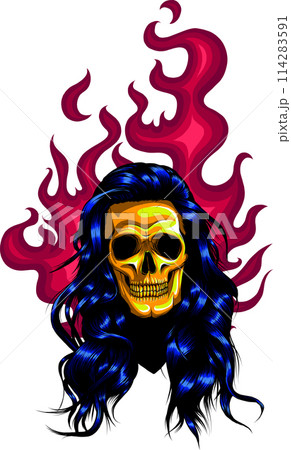 Illustration of skull girl on white background. vector design digital hand draw 114283591