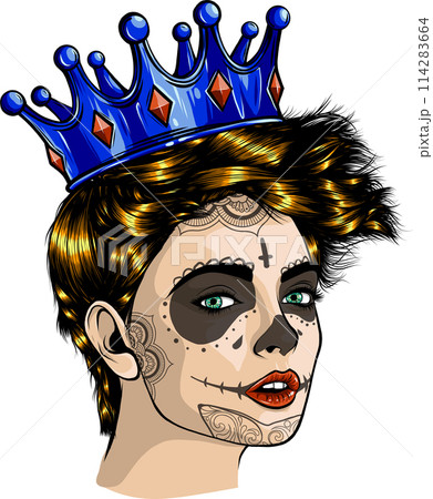 Woman with Sugar Skull Face Paint vector illustration 114283664
