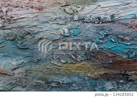 Bright abstract artistic modern horizontal background. Hand drawing on canvas. Color Fragment of a work of art. Colorful spots and strokes of paint. Creative texture for poster, banner, paper 114283852