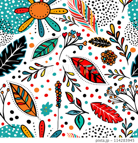 Seamless background with decorative floral elements. hand drawing. Not AI, Vector illustration. Seamless background with decorative floral elements. hand drawing. Not AI, Vector illustration. 114283945