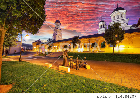 Amazing cityscape with  Orthodox Coronation Cathedral inside fortified Alba Carolina Fortress. 114284287