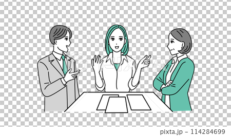 Illustration of multiple business people having a planning meeting Illustration of multiple business people having a planning meeting 114284699