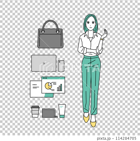 Full-body illustration of planning business person and business tool set 114284705