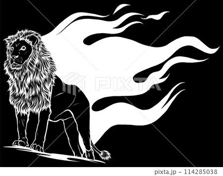 white silhouette of Lion Flame on black background 114285038