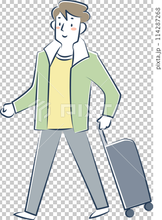 A young man walking with a suitcase A young man walking with a suitcase 114287268