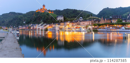 Cochem with Reichsburg castle, Germany 114287385