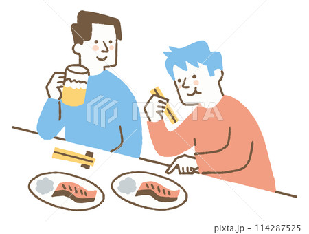 居酒屋で飲んでいる男性二人_色 114287525
