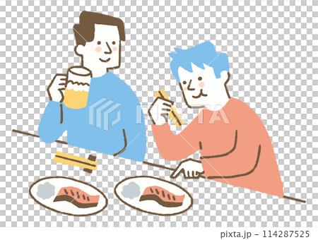 居酒屋で飲んでいる男性二人_色 114287525