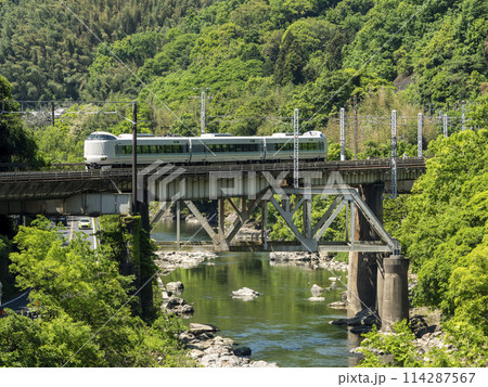 大和川に架かる第四大和川橋梁を渡る臨時特急まほろば号 大和川に架かる第四大和川橋梁を渡る臨時特急まほろば号 114287567