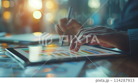 A person is writing on a tablet with a pen A person is writing on a tablet with a pen 114287913