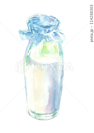 水彩で描いた牛乳瓶のイラスト 114288303