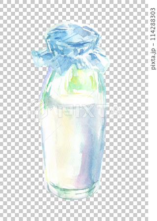 水彩で描いた牛乳瓶のイラスト 114288303