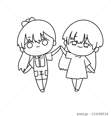 Two girls are holding hands Two girls are holding hands 114288514