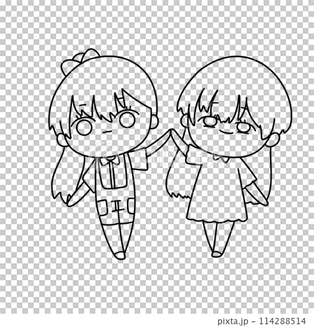 Two girls are holding hands Two girls are holding hands 114288514