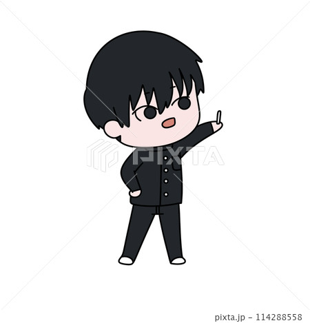 A cartoon boy is holding a pencil and pointing at something 114288558