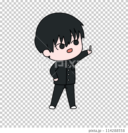 A cartoon boy is holding a pencil and pointing at something 114288558