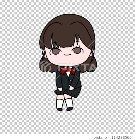 A cartoon girl is sitting on the floor in a school uniform A cartoon girl is sitting on the floor in a school uniform 114288560