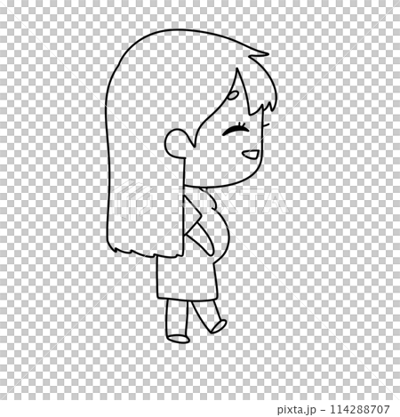 A cartoon girl is walking with a baby bump 114288707