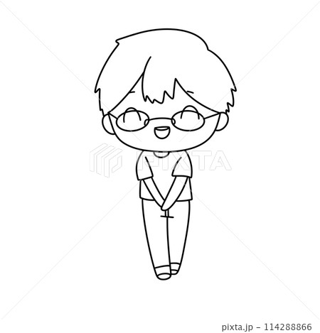 A cartoon boy with glasses and a smile on his face 114288866