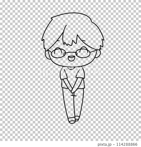 A cartoon boy with glasses and a smile on his face 114288866