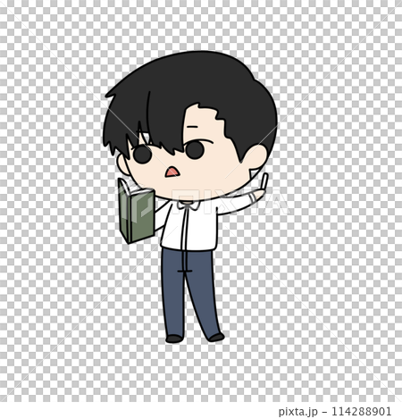 A cartoon boy is holding a book and waving A cartoon boy is holding a book and waving 114288901