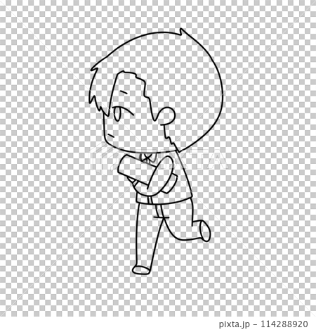 A boy is running with a book in his hand A boy is running with a book in his hand 114288920