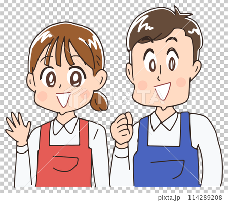 A man and a woman wearing an apron A man and a woman wearing an apron 114289208