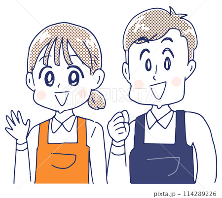 エプロンを着た女性と男性 114289226