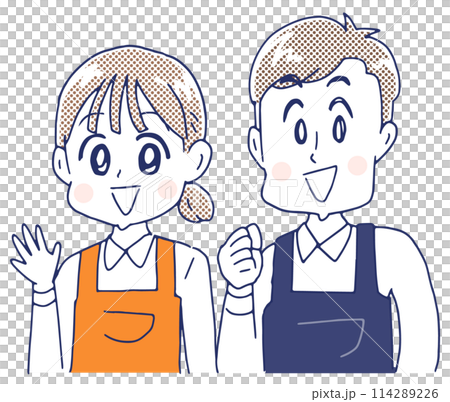 エプロンを着た女性と男性 114289226
