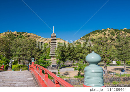 初夏の宇治公園塔の島 十三重石塔 初夏の宇治公園塔の島 十三重石塔 114289464
