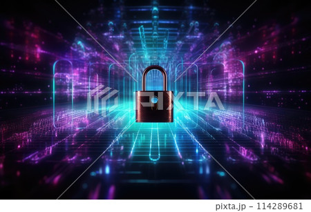 Cyber security network. Data protection concept. Businessman using laptop computer with digital padlock Cyber security network. Data protection concept. Businessman using laptop computer with digital padlock 114289681