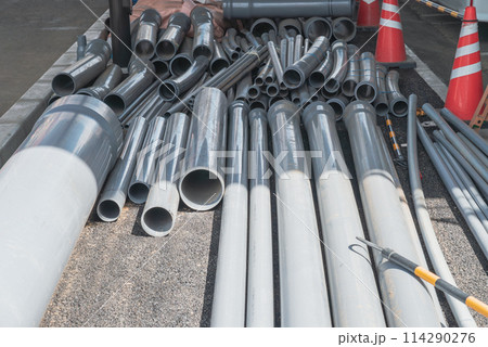工事現場の資材置場 管路材 工事現場の資材置場 管路材 114290276