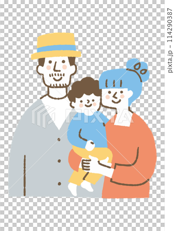 A family of three: a mother and a father holding their son_color A family of three: a mother and a father holding their son_color 114290387