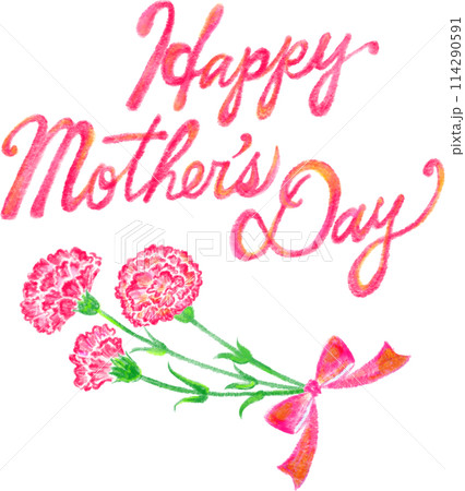 母の日_HappyMothersDay_文字とカーネーションの花束_手描き風_筆記体 母の日_HappyMothersDay_文字とカーネーションの花束_手描き風_筆記体 114290591