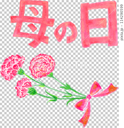 Mother's Day_Hand-drawn illustration of lettering and a bouquet of carnations 114290599