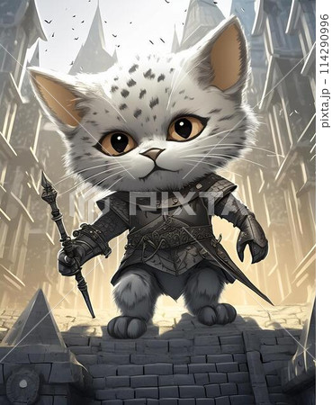 中世期の時代に戦闘の前に集まる猫の騎士 114290996