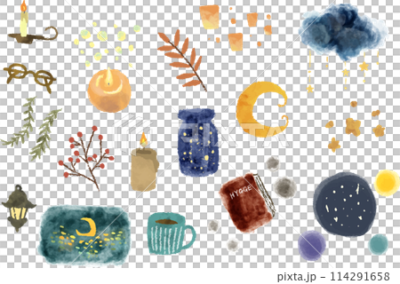 アナログ水彩風の夜のイラストセット 114291658
