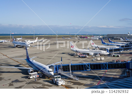 中部国際空港セントレア『スカイデッキ』からの展望・エプロンで駐機する旅客機 114292932