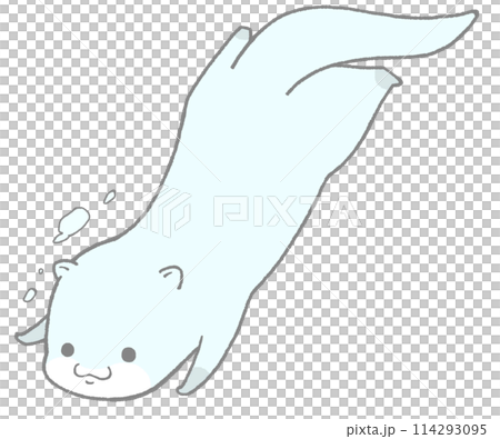 An otter swimming underwater toward the bottom left (sky blue) 114293095