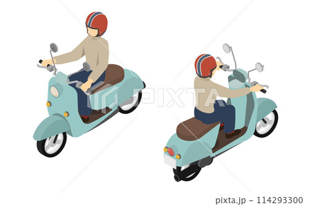 アイソメトリックイラスト:スクーターに乗る女性 アイソメトリックイラスト:スクーターに乗る女性 114293300