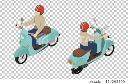 アイソメトリックイラスト:スクーターに乗る女性 アイソメトリックイラスト:スクーターに乗る女性 114293300