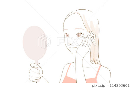 手を添えて鏡を見る女性 手を添えて鏡を見る女性 114293601