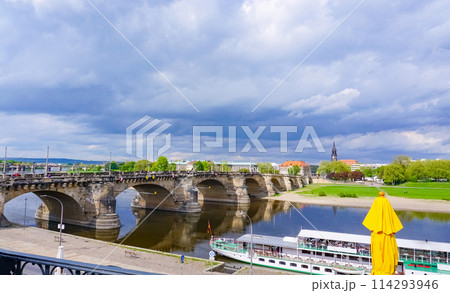 Drezden, Germany - panorama of bridge and historical building at center Drezden, Germany - panorama of bridge and historical building at center 114293946