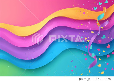 Happy pride day card features a rainbow flag, 3D abstract vector illustration. 114294270