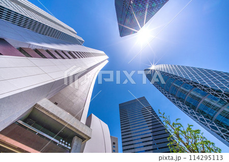 日本の東京都市景観　新宿の摩天楼や太陽光などを望む。画面左は損保ジャパン日本興亜本社ビル 114295113