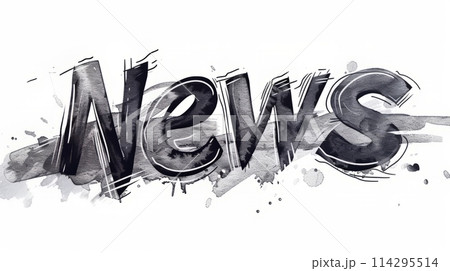 The word News created in Ink Drawing. 114295514