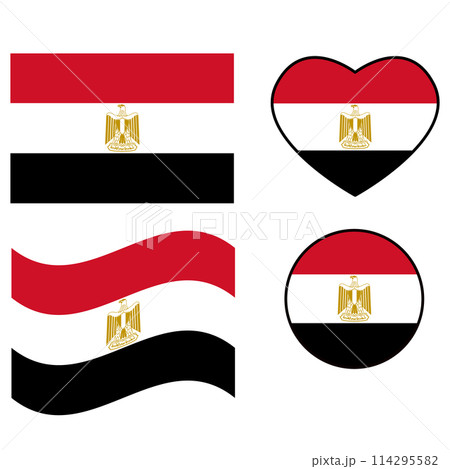 Egypt flag icon. Waving Egypt Flag. Heart Egypt flag. Round Egypt flag. flat style. Egypt flag icon. Waving Egypt Flag. Heart Egypt flag. Round Egypt flag. flat style. 114295582