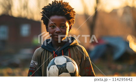 Portrait of a poor, beggar happy black African...のイラスト素材 [114295642 ...