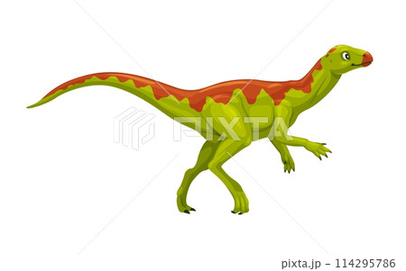 Cartoon Hypsilophodon dinosaur character. Isolated vector small, herbivorous dino from the early cretaceous period. Ancient prehistoric reptile walked on two legs, extinct ancient creature Cartoon Hypsilophodon dinosaur character. Isolated vector small, herbivorous dino from the early cretaceous period. Ancient prehistoric reptile walked on two legs, extinct ancient creature 114295786