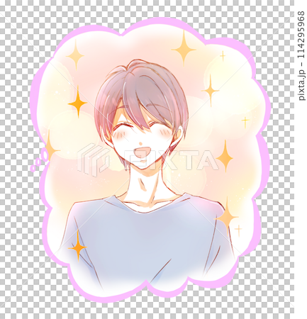 可愛的微笑男人,黑髮,柔軟的語音泡沫 可愛的微笑男人,黑髮,柔軟的語音泡沫 114295968